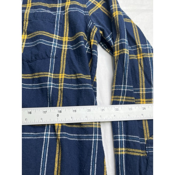 Foundry‎ Flannel Shirt Mens LT Blue Yellow Plaid Long Sleeves Collared Cotton - Picture 3 of 9